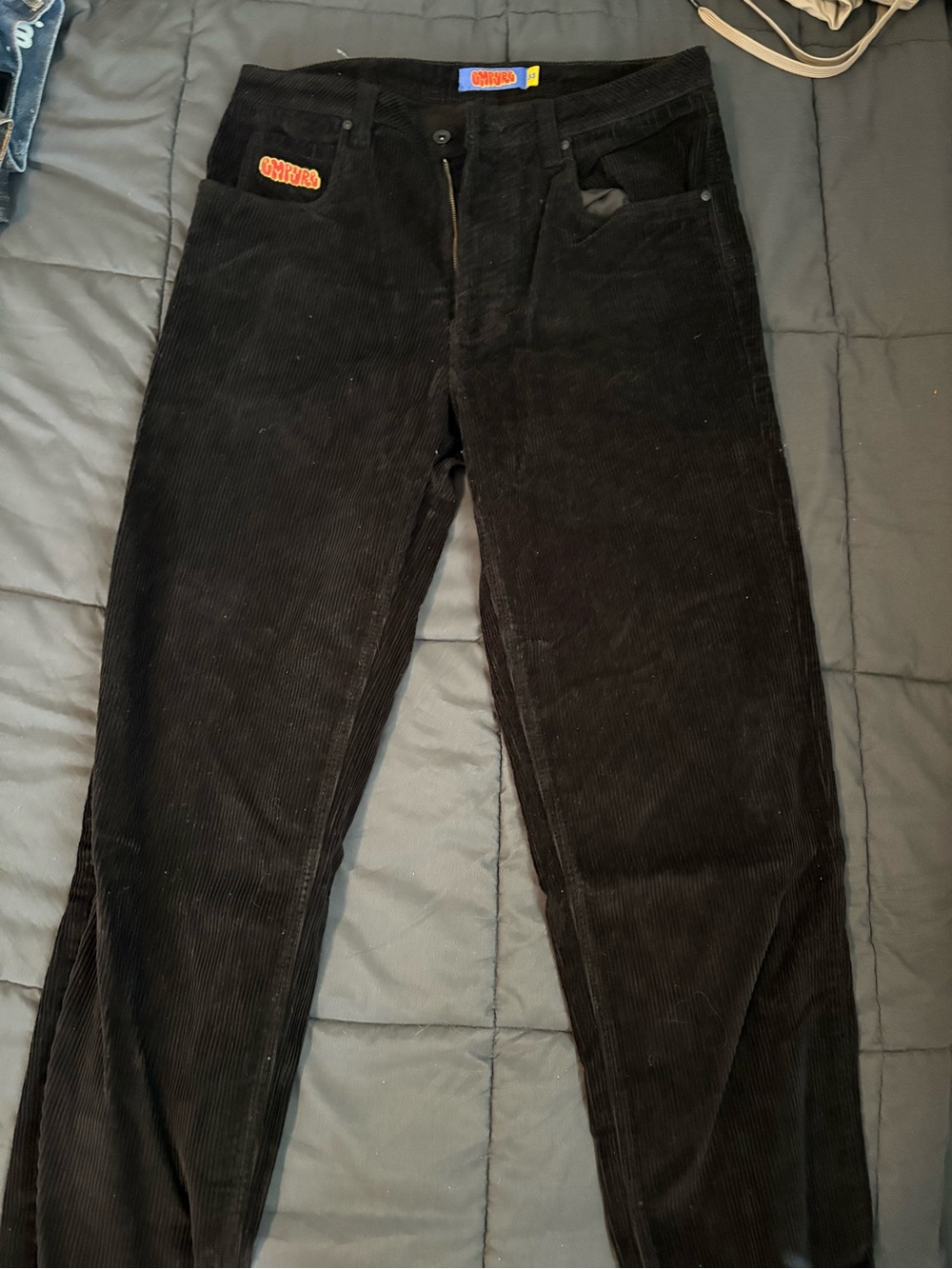 Empyre Black Corduroy Men's Pants with Branded Patch